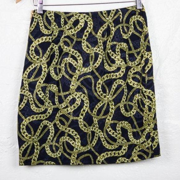 Anne Klein Navy Blue + Gold Chain Miniskirt - Picture 1 of 4